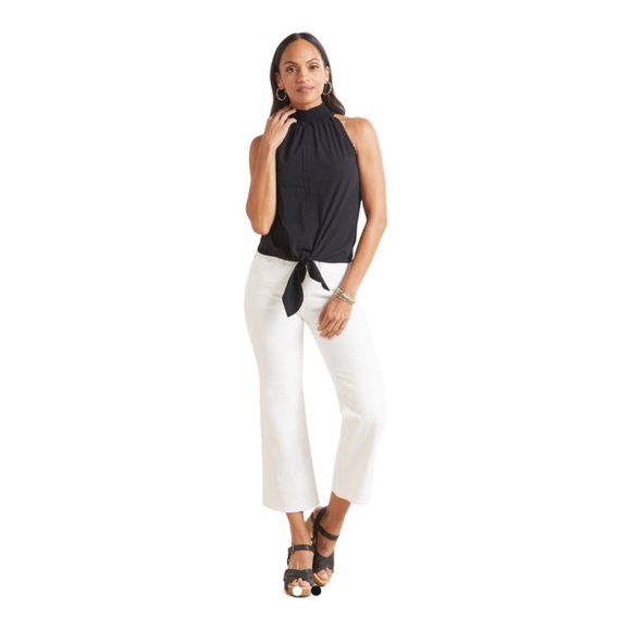 Red Haute Poplin Tie Front Halter Black Size M - Picture 3 of 8